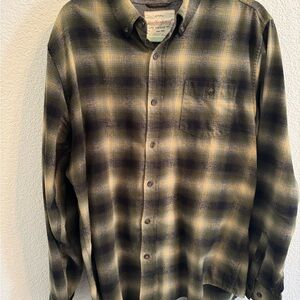 Weatherproof Black, Green & Tan Flannel Casual Button Down Shirt Cabincore L